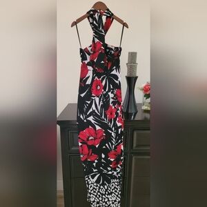 White House Black Market Floral Black and Red Women's Dress